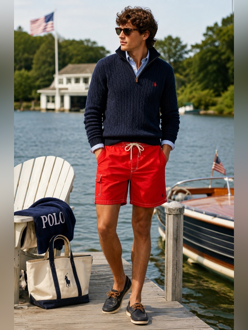Polo Ralph Lauren Red Kailua Swim Trunks Cargo Board Shorts Men's XXL Like New